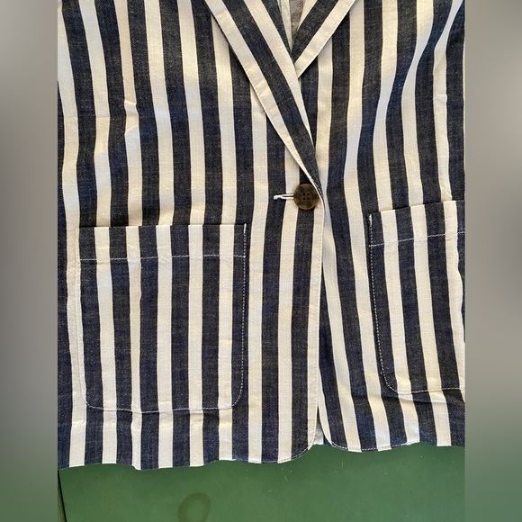 Sanctuary Striped Cotton Blazer Jacket Women’s Size Medium Pockets Blue White - Picture 6 of 7